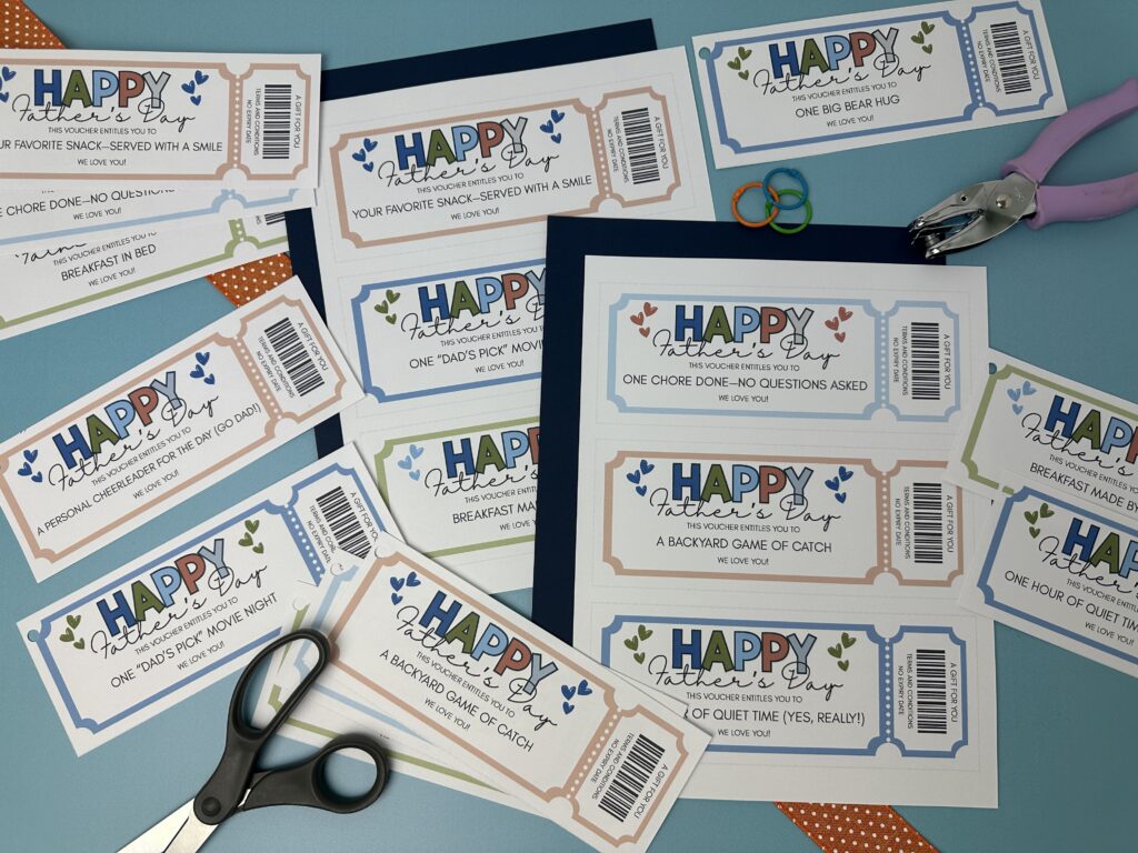 happy Father's Day coupons on blue background with blue background 
