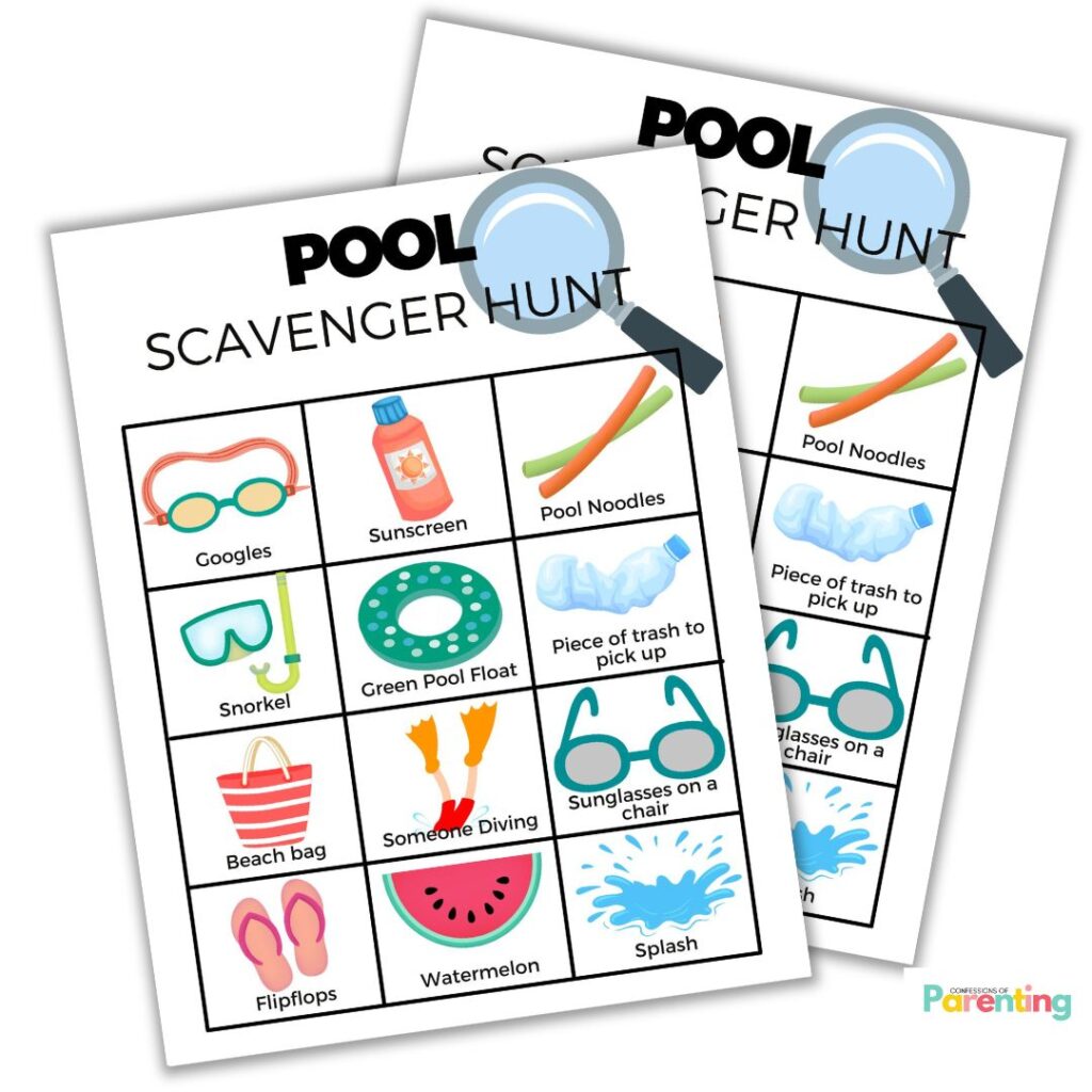 instagram square image of pool scavenger hunt