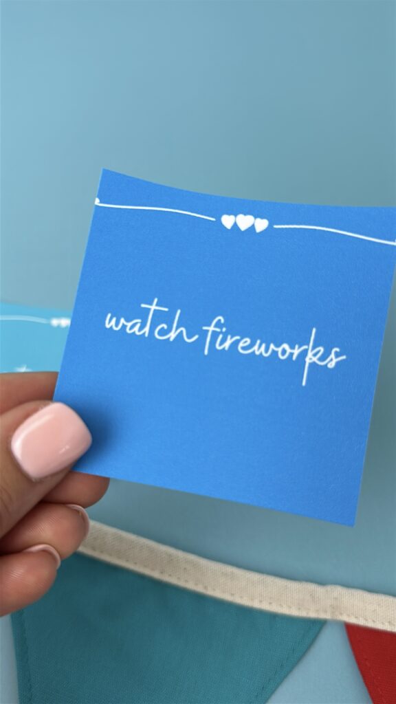 watch fireworks summer bucket list card with blue background.