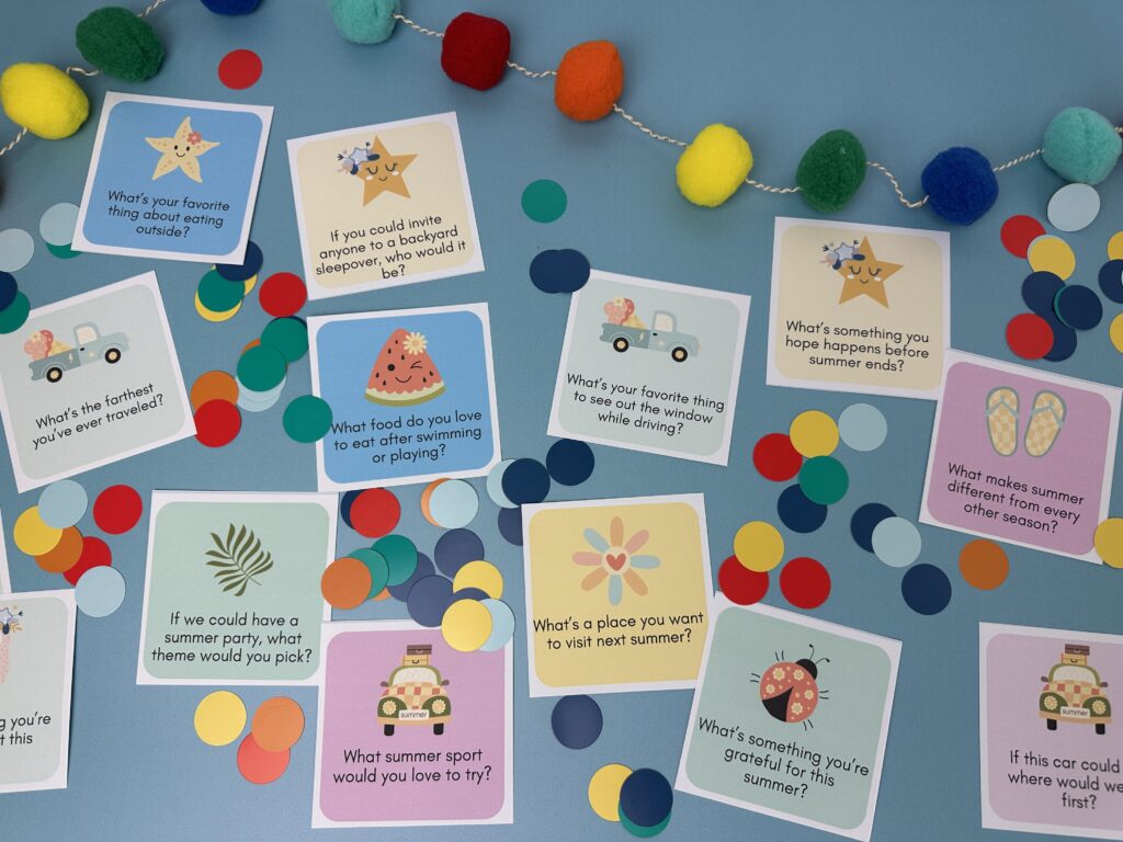 summer conversation starters cut out on blue background