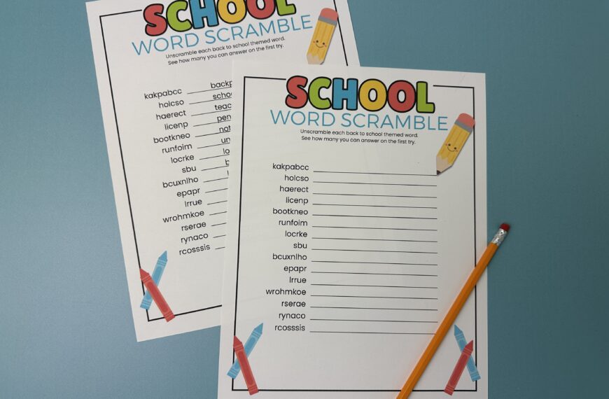 Free School Word Scramble Printable for Back to School Fun