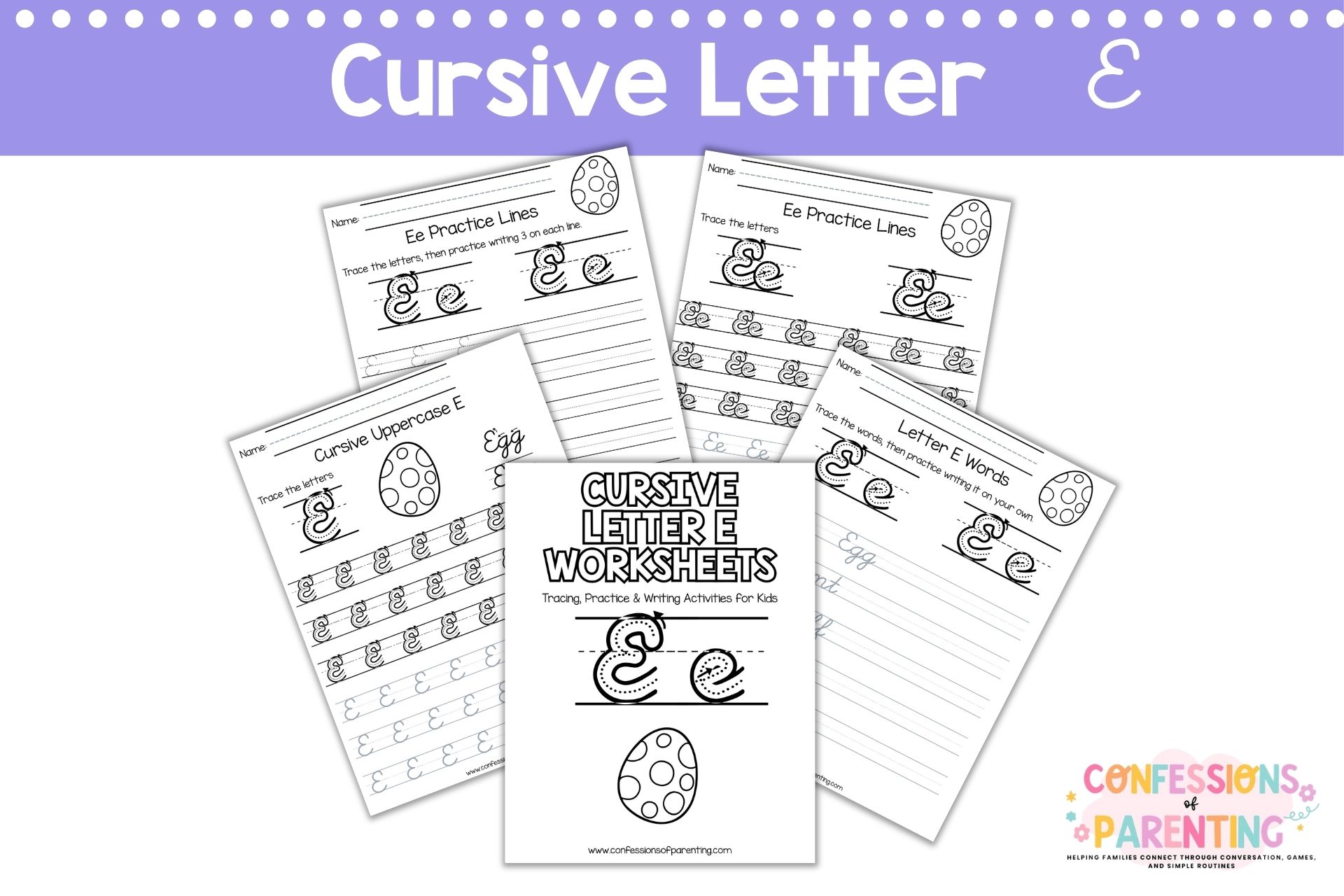Cursive Letter E Worksheets (Free Printable for Kids)