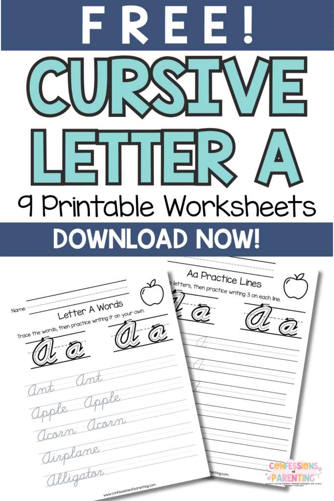 Free cursive letter A worksheets printable pages for uppercase and lowercase handwriting practice