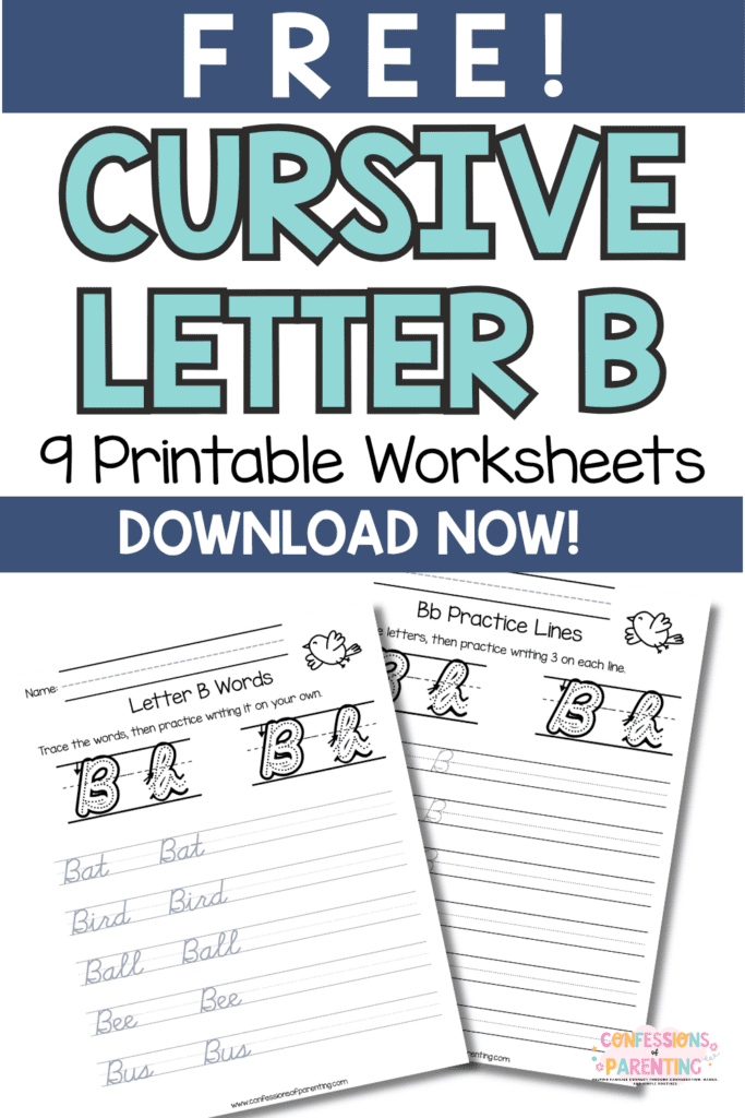 Free cursive letter B worksheets printable pages for uppercase and lowercase handwriting practice
