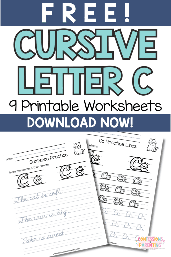 Free cursive letter C worksheets printable pages for uppercase and lowercase handwriting practice