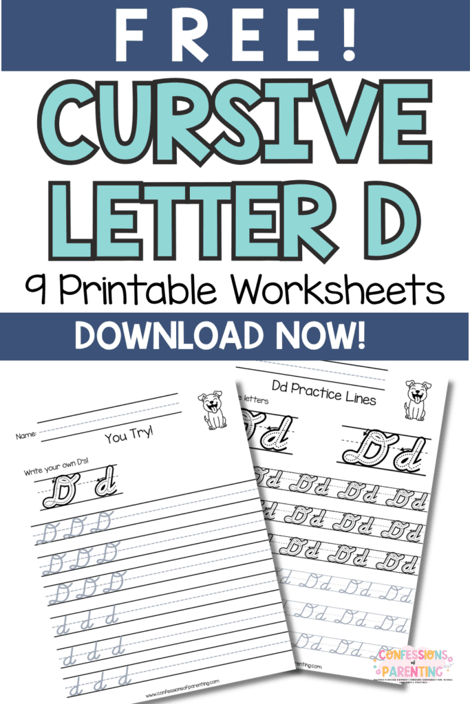 Free cursive letter D worksheets printable pages for uppercase and lowercase handwriting practice