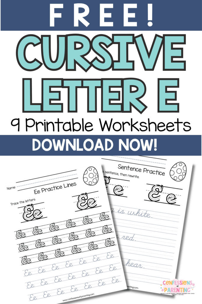Free cursive letter E worksheets printable pages for uppercase and lowercase handwriting practice