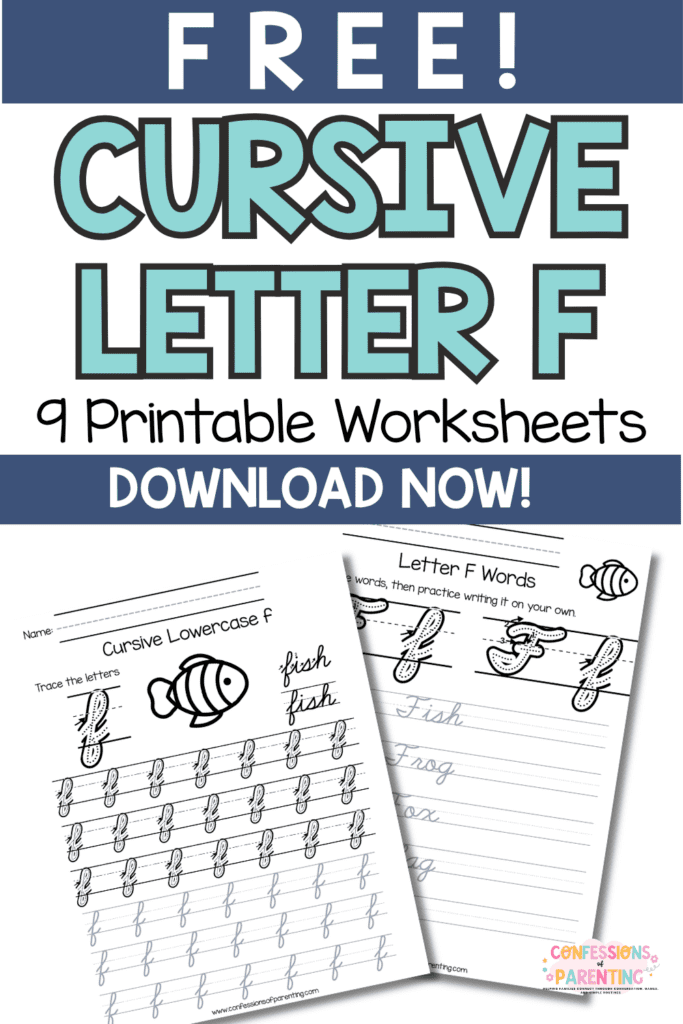 Free cursive letter F worksheets printable pages for uppercase and lowercase handwriting practice