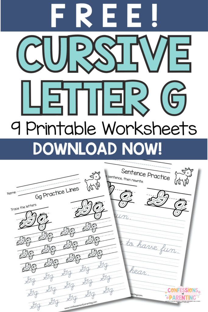 Free cursive letter G worksheets printable pages for uppercase and lowercase handwriting practice