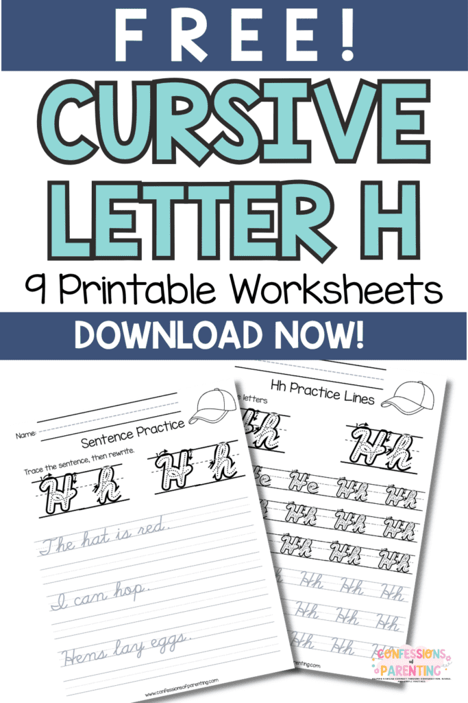 Free cursive letter H worksheets printable pages for uppercase and lowercase handwriting practice