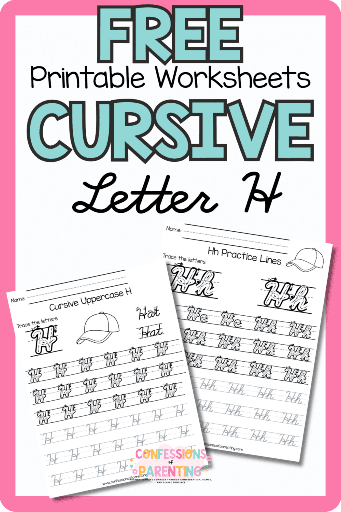 Free cursive letter H printable worksheets with uppercase and lowercase H handwriting practice pages