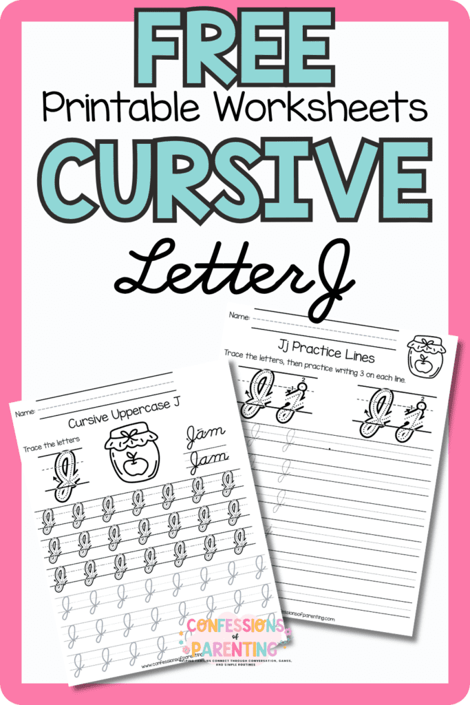 Free cursive letter J printable worksheets with uppercase and lowercase J handwriting practice pages