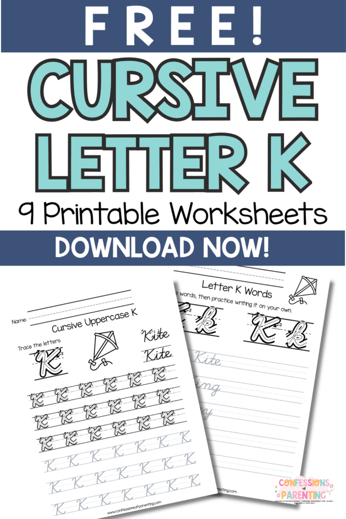 Free cursive letter K worksheets printable pages for uppercase and lowercase handwriting practice