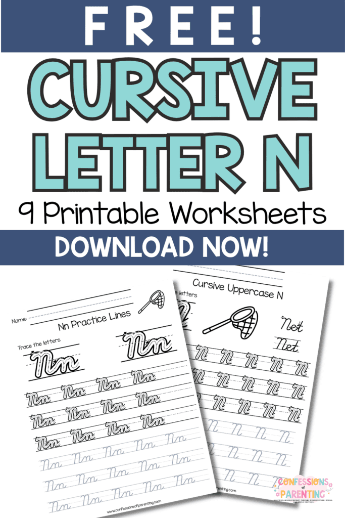 Free cursive letter N worksheets printable pages for uppercase and lowercase handwriting practice