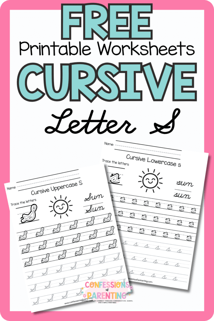 Free cursive letter S printable worksheets with uppercase and lowercase S handwriting practice pages