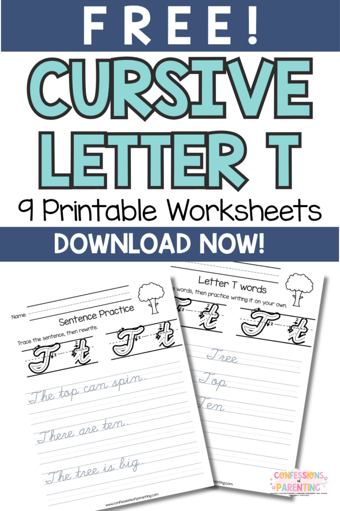 Free cursive letter T worksheets printable pages for uppercase and lowercase handwriting practice