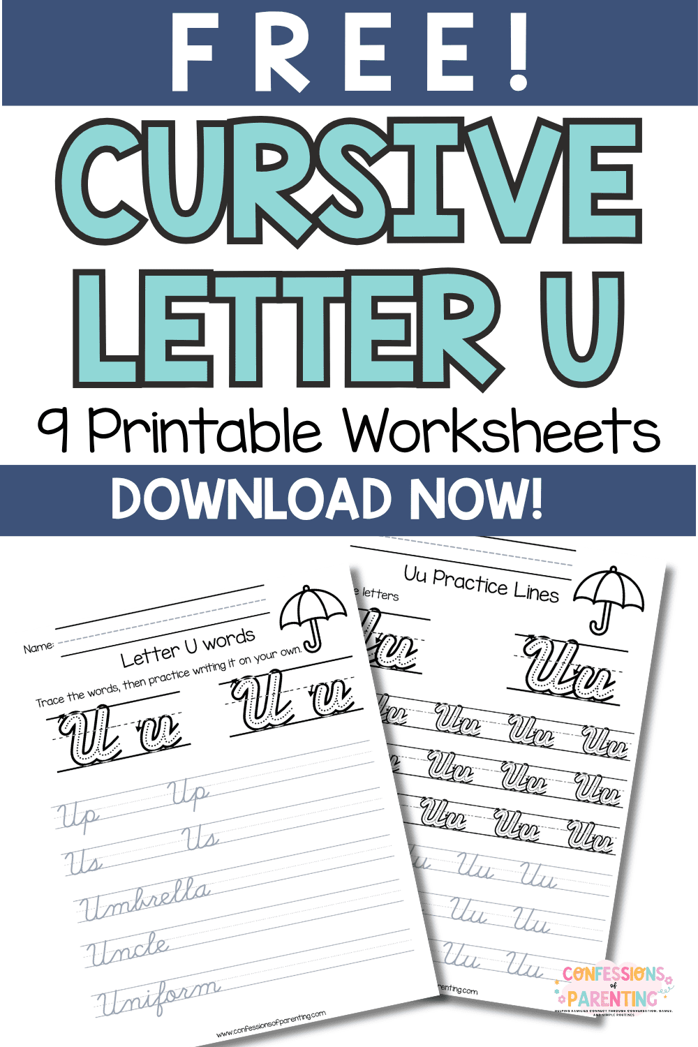 Cursive Letter U Worksheets (Free Printable for Kids)