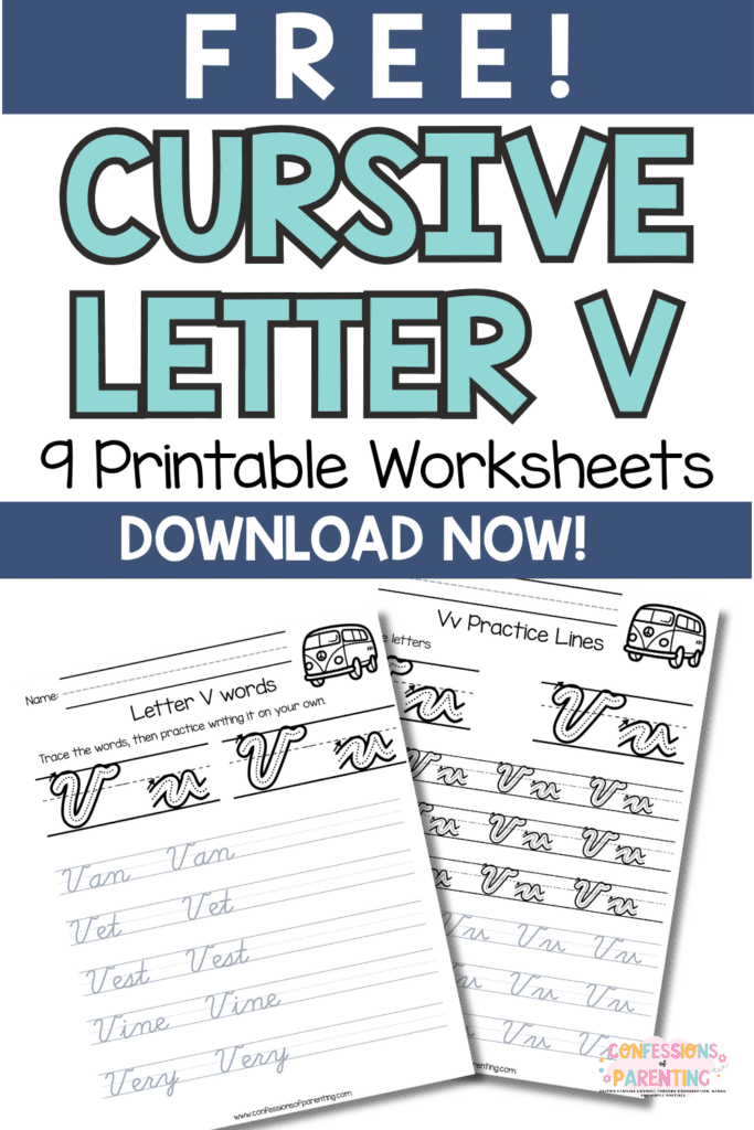 Free cursive letter V worksheets printable pages for uppercase and lowercase handwriting practice