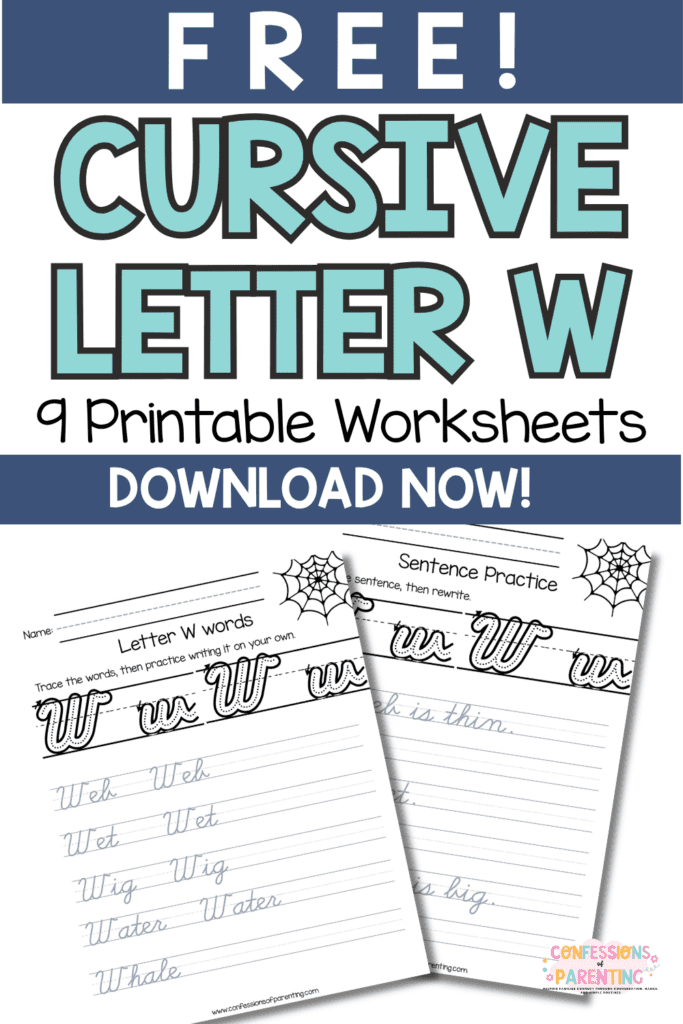 Free cursive letter W worksheets printable pages for uppercase and lowercase handwriting practice