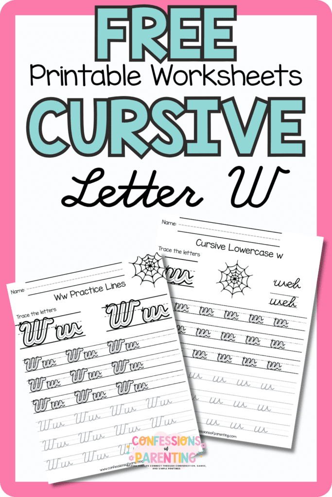 Free cursive letter W printable worksheets with uppercase and lowercase W handwriting practice pages