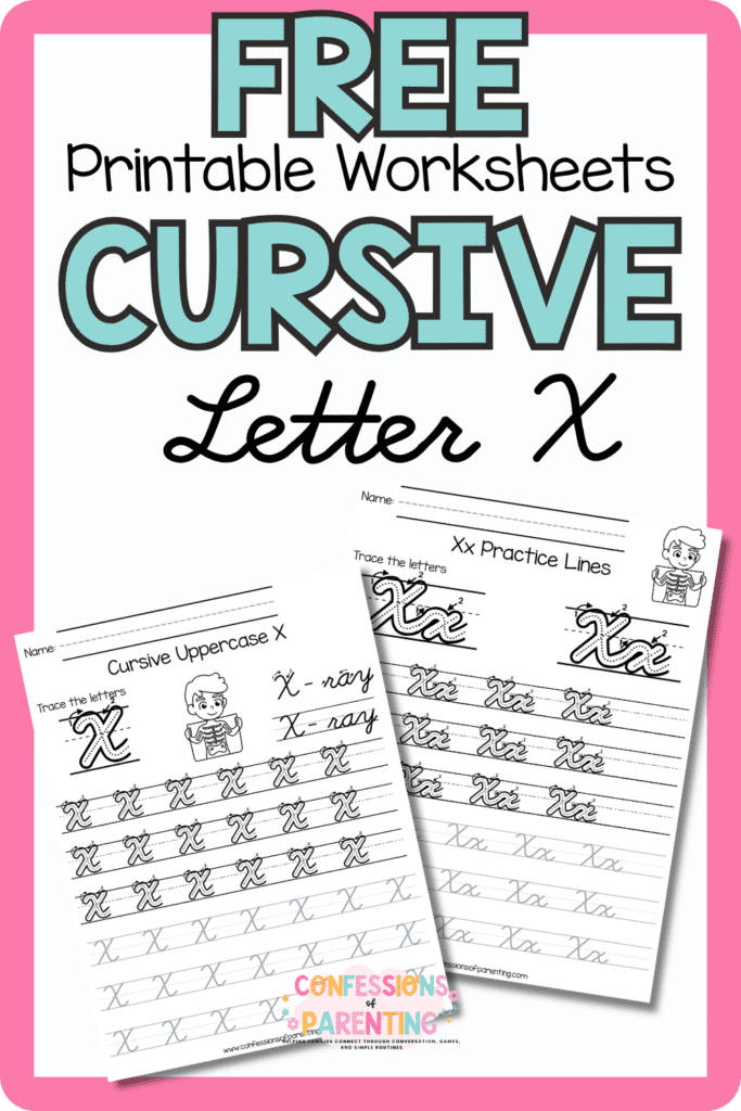Free cursive letter X printable worksheets with uppercase and lowercase X handwriting practice pages