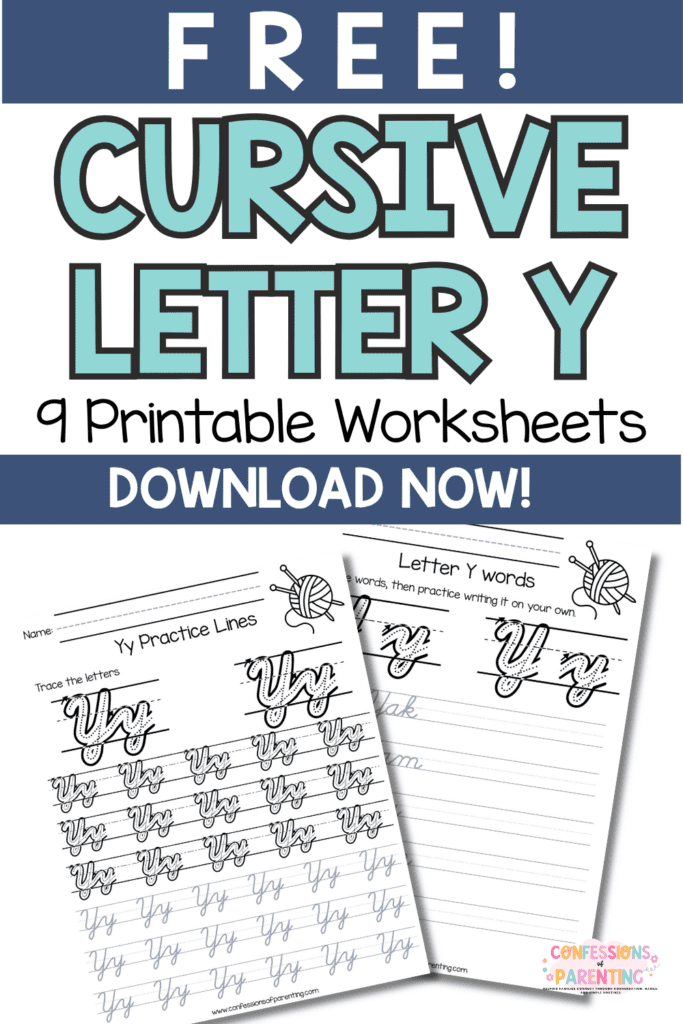 Free cursive letter Y worksheets printable pages for uppercase and lowercase handwriting practice