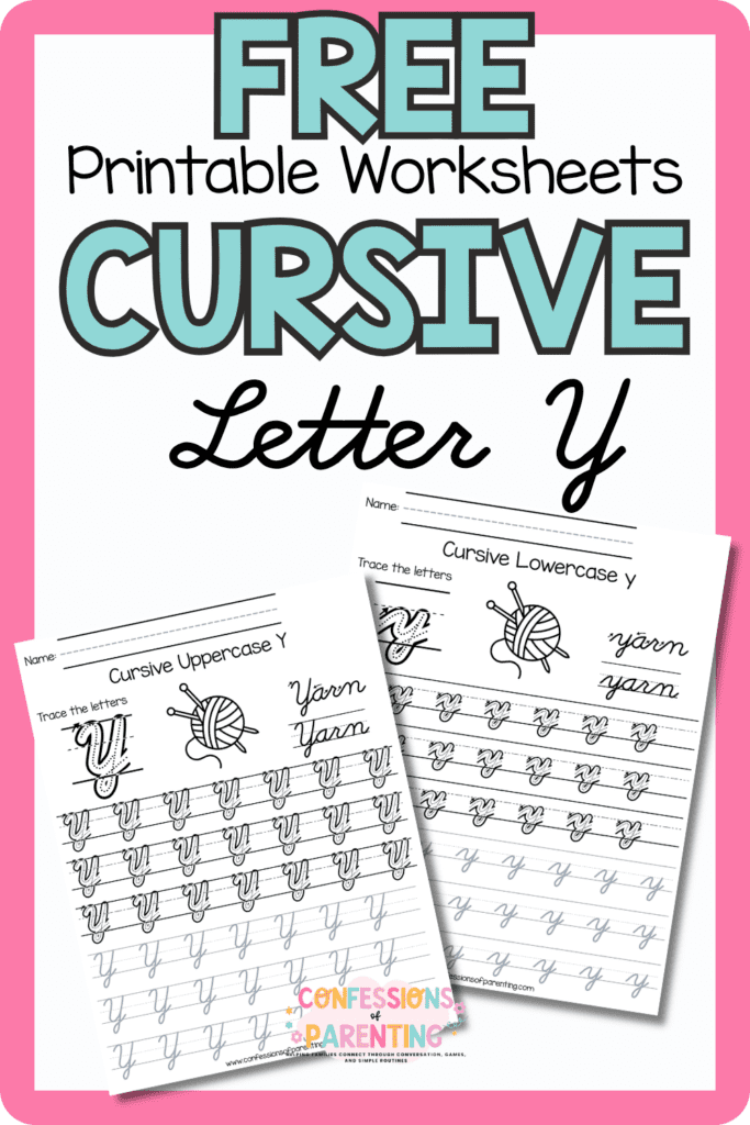 Free cursive letter y printable worksheets with uppercase and lowercase Y handwriting practice pages