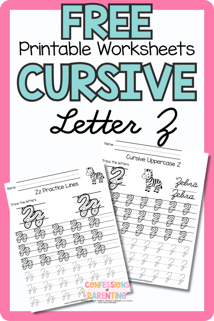 Free cursive letter z printable worksheets with uppercase and lowercase Z handwriting practice pages