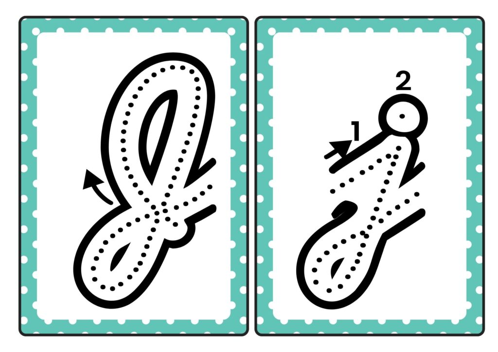 Cursive letter J tracing cards showing uppercase and lowercase J formation for kids practice