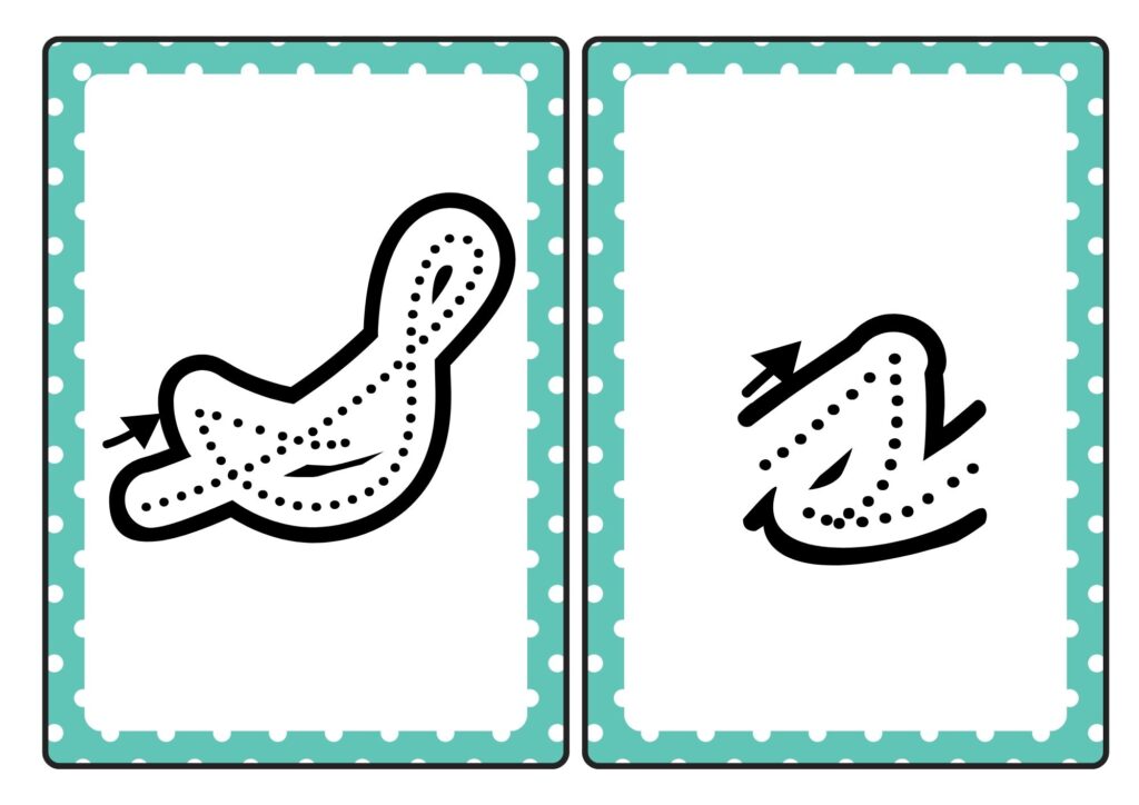 Cursive letter S tracing cards showing uppercase and lowercase S formation for kids practice