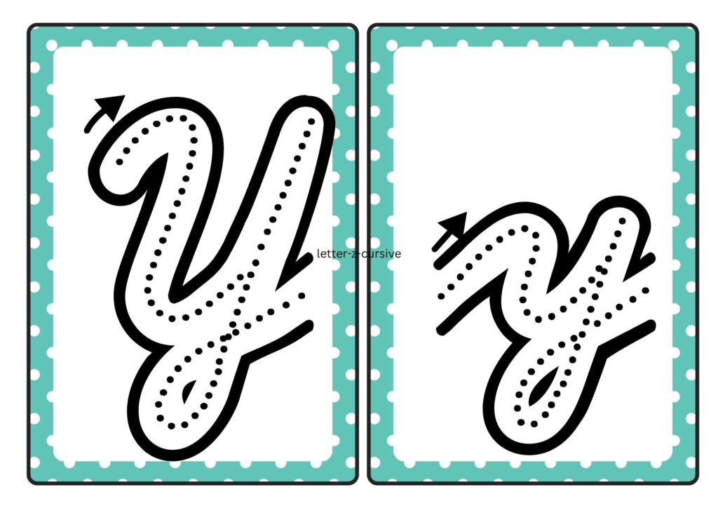 Cursive letter Y tracing cards showing uppercase and lowercase Y formation for kids practice
